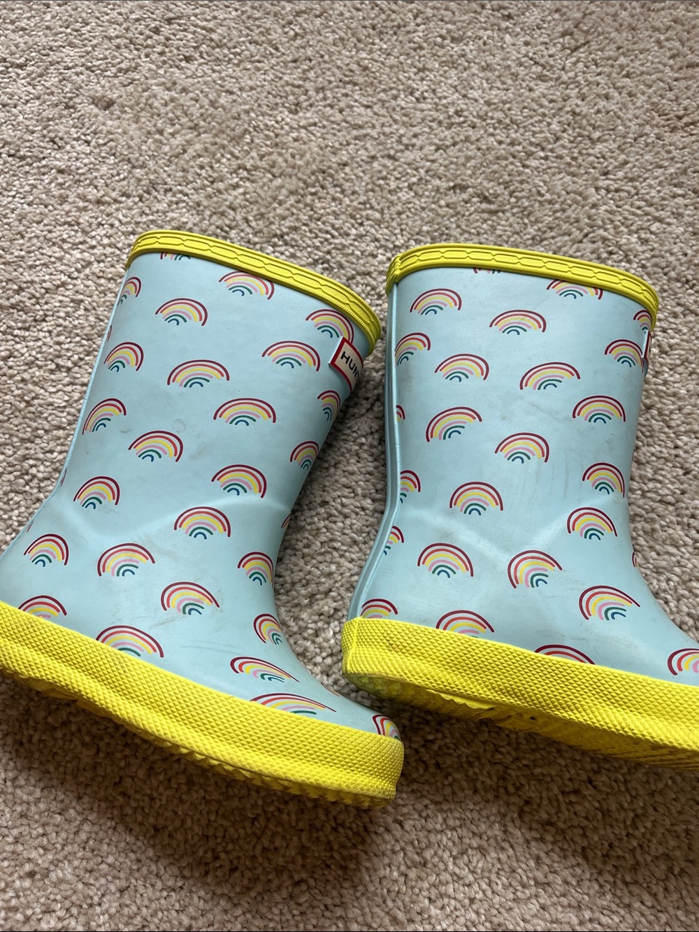 Hunter Kids Blue Rainbow Print Rain Boots with Yellow Trim - Picture 5 of 5